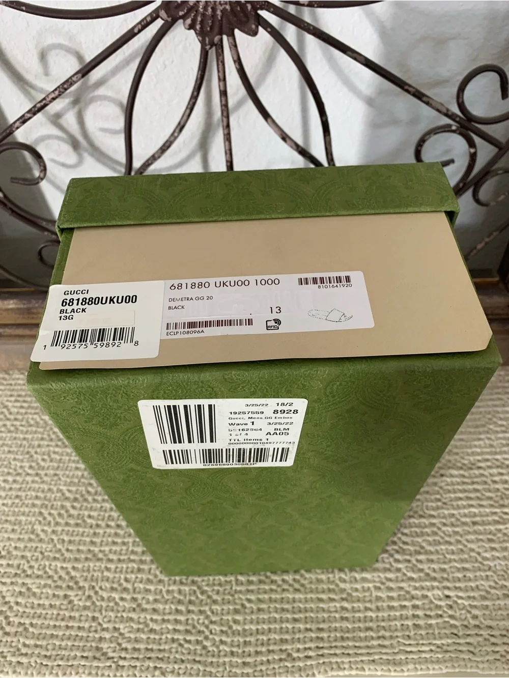 Authentic Gucci Olive Green Embossed Logo Empty Shoe Box, Gift Decor 14.5x8.5x25